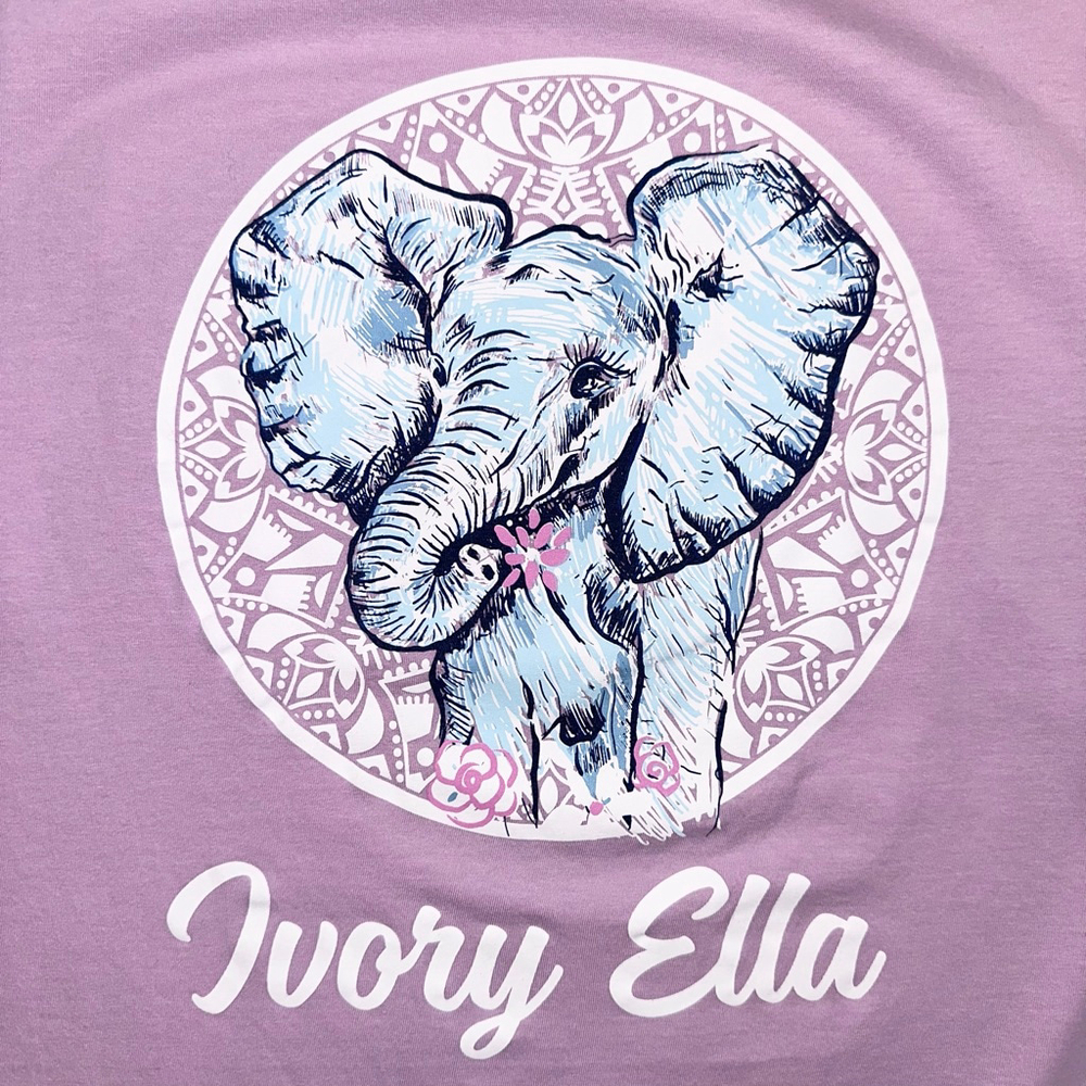 NWOT Women's Medium SS Ivory Ella Elephant Print 100% Cotton TShirt Dusty Pink